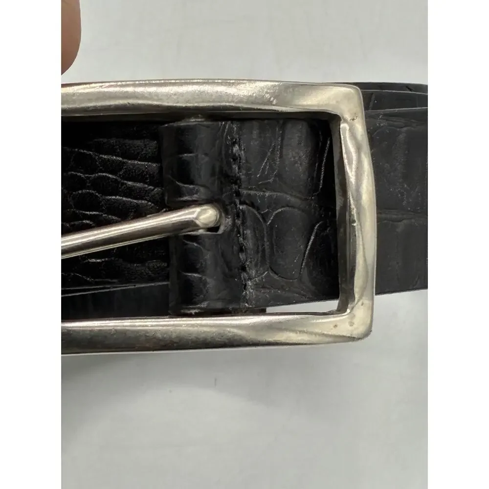Trafalgar Black Croc Embossed Belt Silver Tone Buckle Size 42